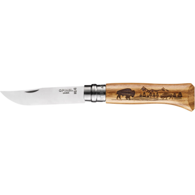 Нож OPINEL №8 ANIMALIA нержавеющая сталь, рукоять дуб, гравировка бизон