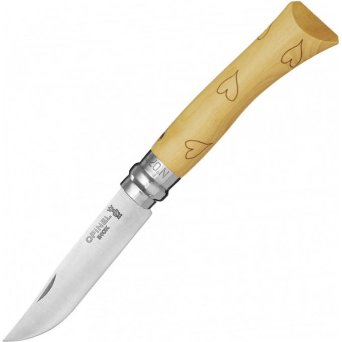 Нож OPINEL №7 NATURE, нержавеющая сталь, рукоять самшит, гравировка сердца 001548
